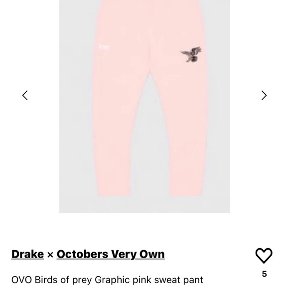 OVO Pants - DRAKE X OCTOBERS VERY OWN Birds Of Prey Graphic Pink Sweatpants